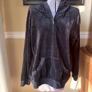 Black velvet embellished hoodie by Saint John’s Bay Active, XL petite